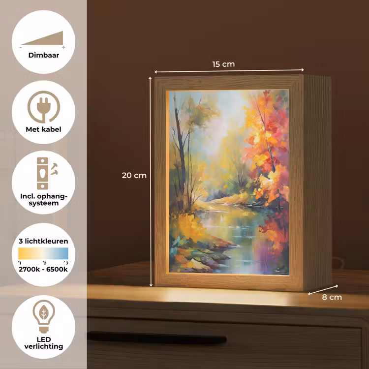 Landschap - Olieverf - Rivier - Kleurrijk Light Box met kabel (Tafellamp) klein -USP_NL