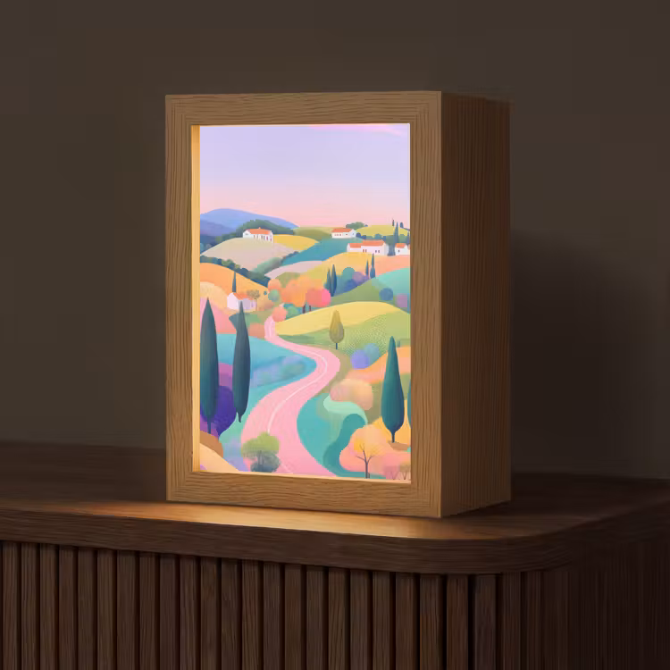 Landschap - Paars - Pastel - Huizen Light Box met kabel (Tafellamp) klein -z3d_website