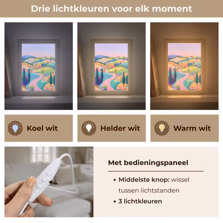 Landschap - Paars - Pastel - Huizen Light Box met kabel (Tafellamp) klein -USP_lichtkleurNL