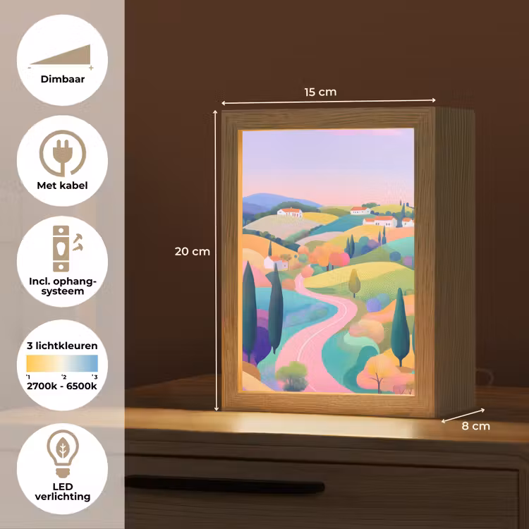 Landschap - Paars - Pastel - Huizen Light Box met kabel (Tafellamp) klein -USP_NL