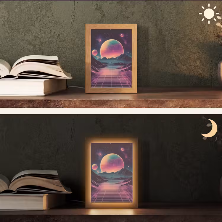 Landschap - Planeten - Horizon - Paars Light Box met kabel (Tafellamp) klein -sfeer3