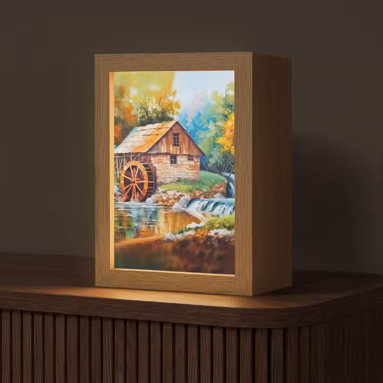 Landschap - Schilderij - Huis - Kunst - Herfst Light Box met kabel (Tafellamp) klein -z3d_website