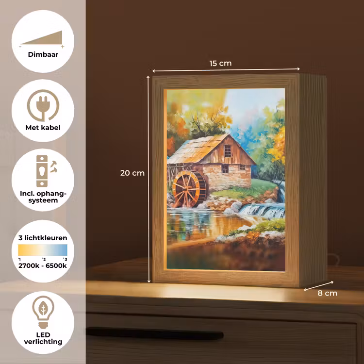 Landschap - Schilderij - Huis - Kunst - Herfst Light Box met kabel (Tafellamp) klein -USP_NL