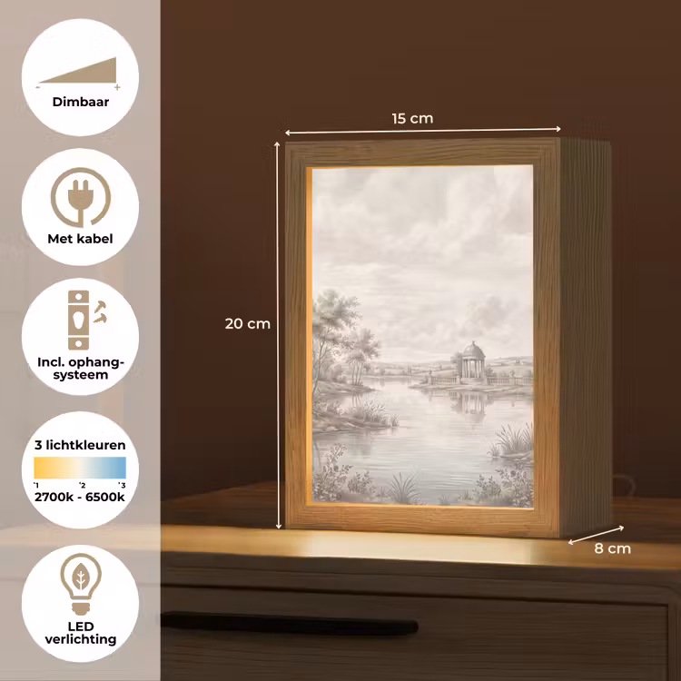 Landschap - Water - Natuur - Sepia Light Box met kabel (Tafellamp) klein -USP_NL