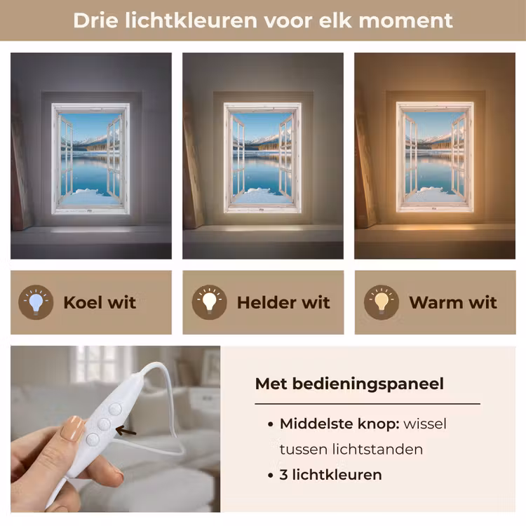 Landschap - Winter - Meer - Bergen - Uitzicht - Doorkijk - Licht Light Box met kabel (Tafellamp) klein -USP_lichtkleurNL