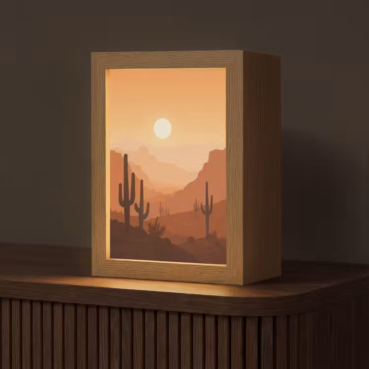Landschap - Woestijn - Cactussen - Zon Light Box met kabel (Tafellamp) klein -z3d_website