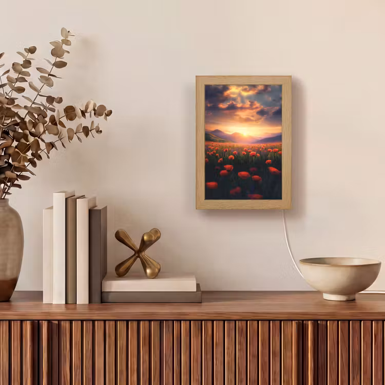 Landschap - Zonsondergang - Bloemenveld Light Box met kabel (Tafellamp) klein -sfeer2