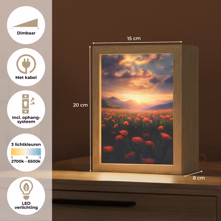 Landschap - Zonsondergang - Bloemenveld Light Box met kabel (Tafellamp) klein -USP_NL