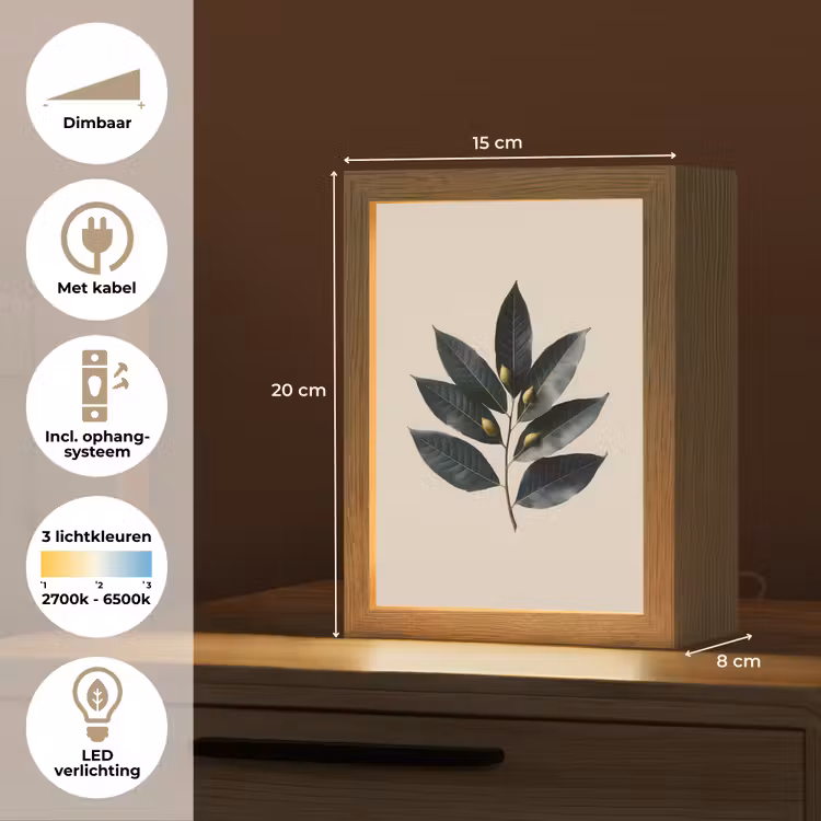 Laurierbladeren - Bloemknoppen - subtiel Light Box met kabel (Tafellamp) klein -USP_NL