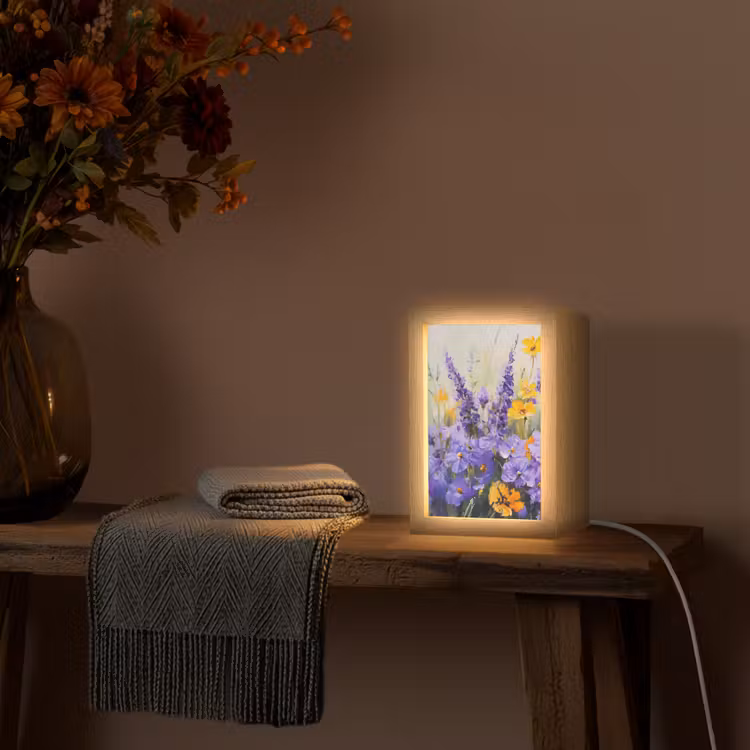 Lavendel - Bloemen - Natuur - Kunst Light Box met kabel (Tafellamp) klein -sfeer4