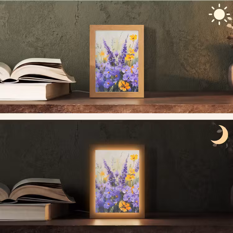 Lavendel - Bloemen - Natuur - Kunst Light Box met kabel (Tafellamp) klein -sfeer3