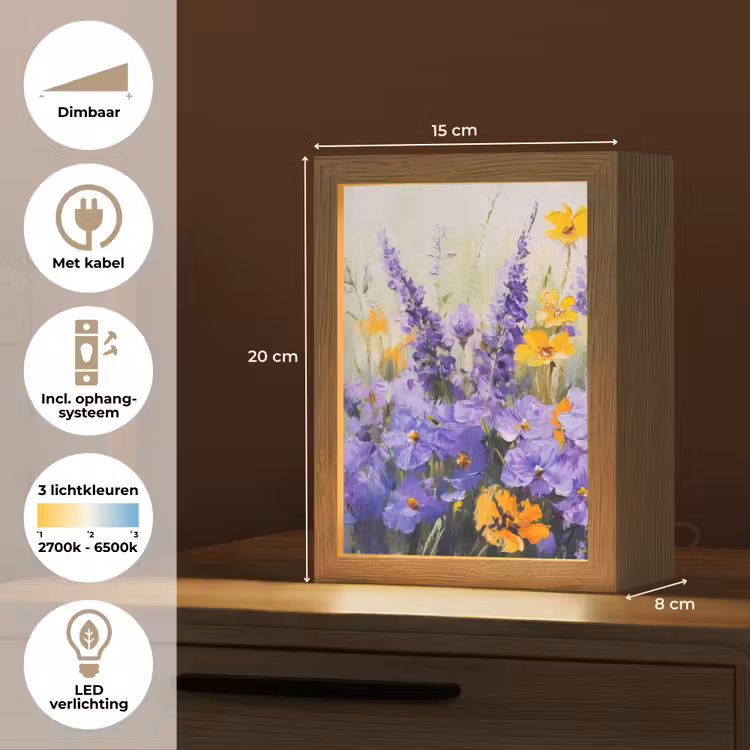 Lavendel - Bloemen - Natuur - Kunst Light Box met kabel (Tafellamp) klein -USP_NL