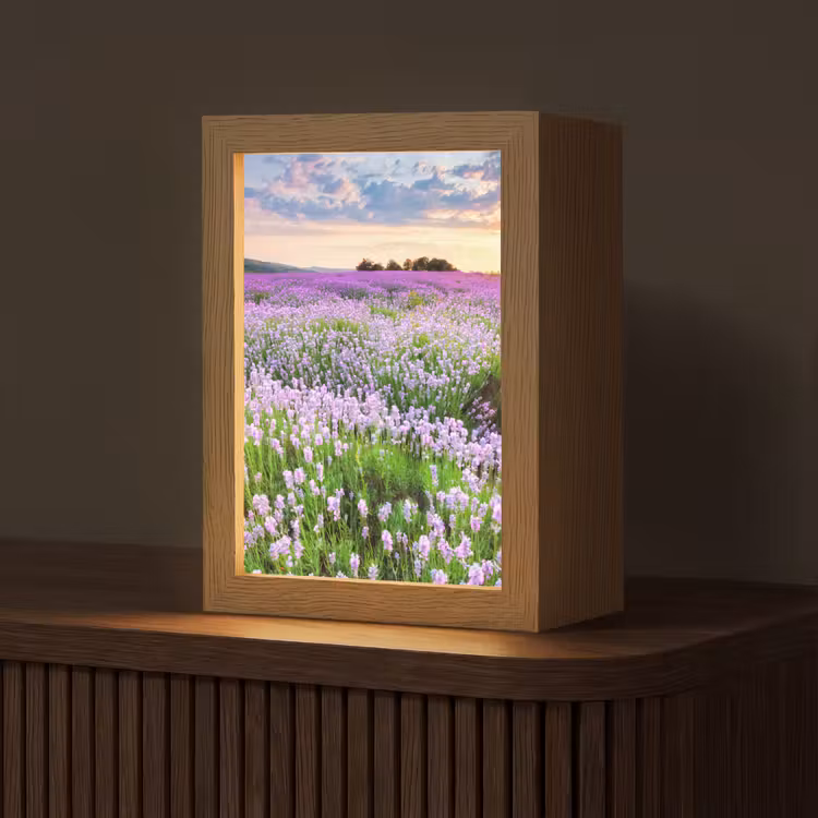 Lavendel - Bloemen - Zonsondergang - Paars - Weide Light Box met kabel (Tafellamp) klein -z3d_website