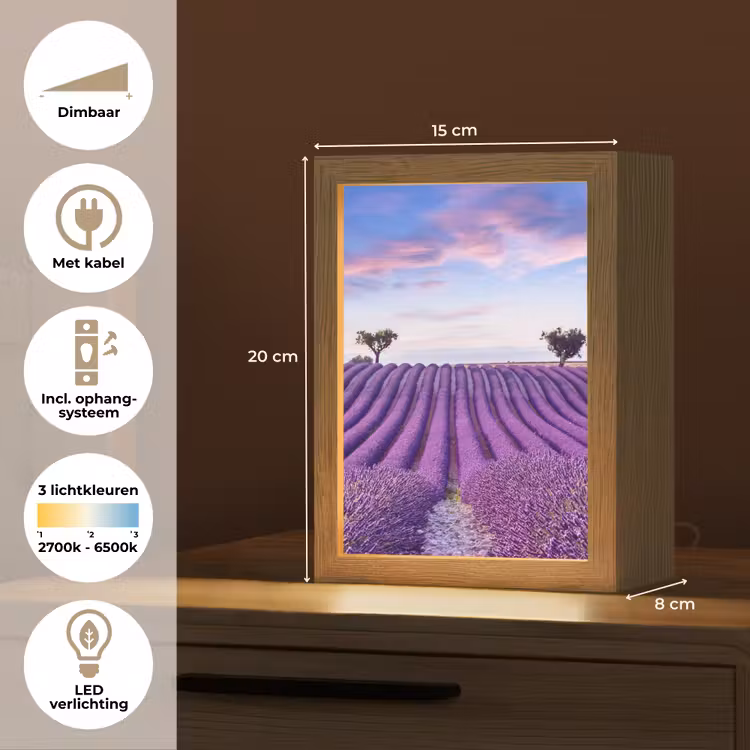 Lavendel - Natuur - Paars - Bomen - Bloemen Light Box met kabel (Tafellamp) klein -USP_NL