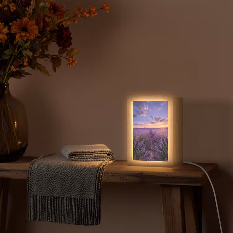 Lavendel - Veld - Natuur - Paars Light Box met kabel (Tafellamp) klein -sfeer4