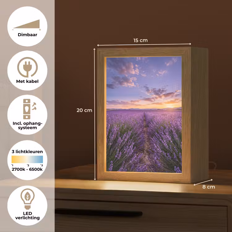 Lavendel - Veld - Natuur - Paars Light Box met kabel (Tafellamp) klein -USP_NL