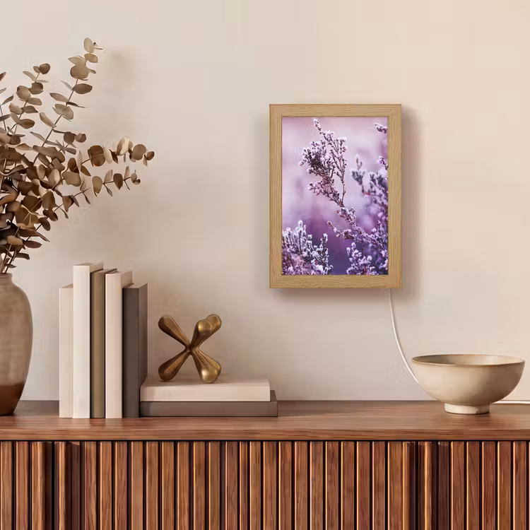 Lavendel - Winter - Bloemen - Paars Light Box met kabel (Tafellamp) klein -sfeer2