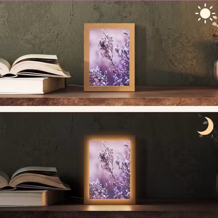 Lavendel - Winter - Bloemen - Paars Light Box met kabel (Tafellamp) klein -sfeer3
