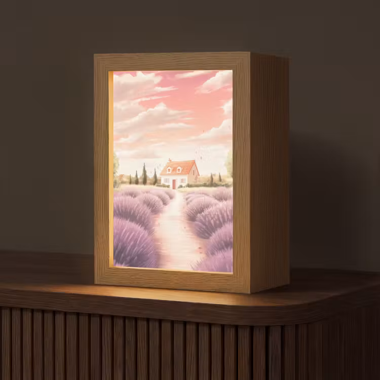 Lavendelveld - Huis - Paars Light Box met kabel (Tafellamp) klein -z3d_website