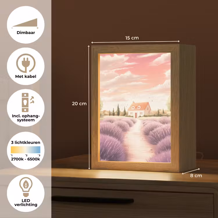 Lavendelveld - Huis - Paars Light Box met kabel (Tafellamp) klein -USP_NL