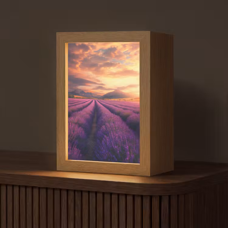 Lavendelveld - Zonsondergang - Paars Light Box met kabel (Tafellamp) klein -z3d_website