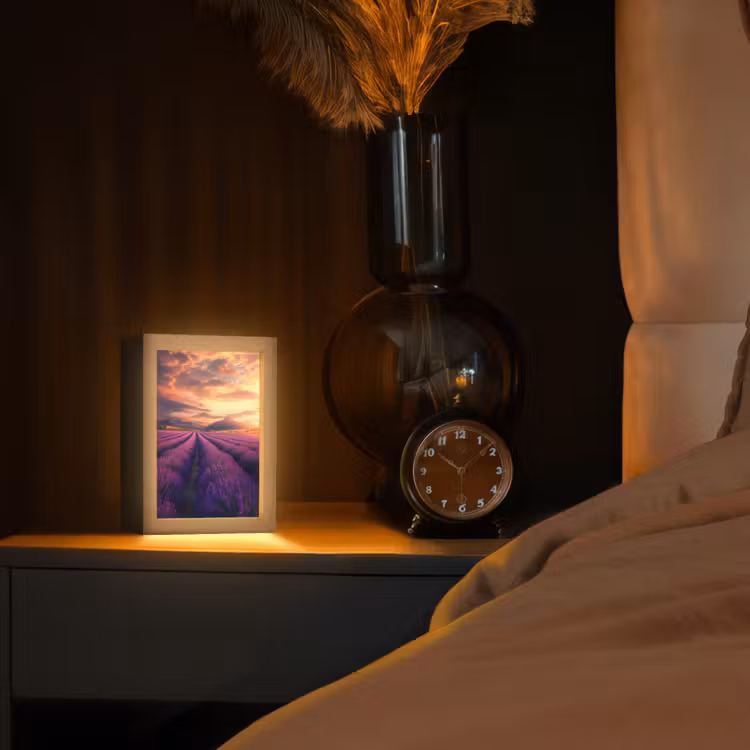 Lavendelveld - Zonsondergang - Paars Light Box met kabel (Tafellamp) klein -sfeer1