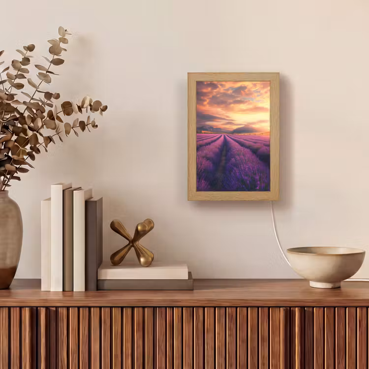 Lavendelveld - Zonsondergang - Paars Light Box met kabel (Tafellamp) klein -sfeer2