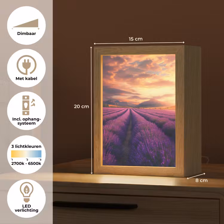 Lavendelveld - Zonsondergang - Paars Light Box met kabel (Tafellamp) klein -USP_NL