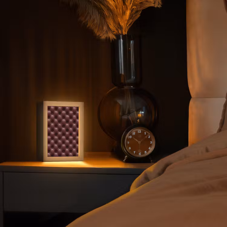 Leer - Patroon - Bordeaux Light Box met kabel (Tafellamp) klein 925 -sfeer1