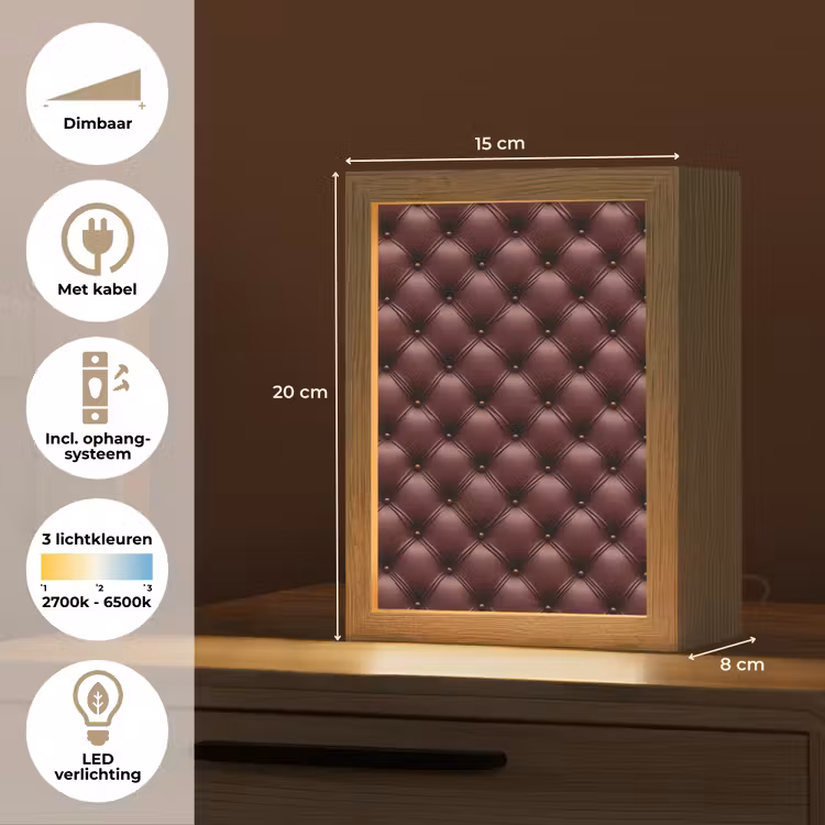 Leer - Patroon - Bordeaux Light Box met kabel (Tafellamp) klein 925 -USP_NL
