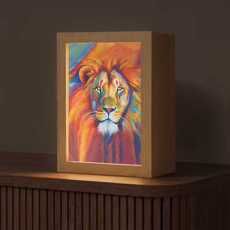 Leeuw - Dieren - Olieverf - Regenboog Light Box met kabel (Tafellamp) klein -z3d_website