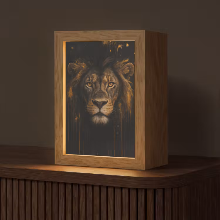 Leeuw - Goud - Druppels Light Box met kabel (Tafellamp) klein -z3d_website