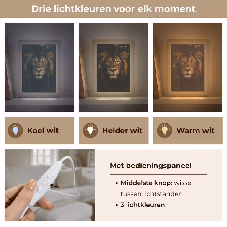 Leeuw - Goud - Druppels Light Box met kabel (Tafellamp) klein -USP_lichtkleurNL