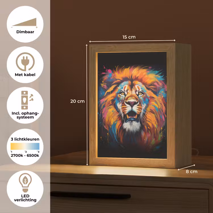 Leeuw - Graffiti - Dieren - Zwart Light Box met kabel (Tafellamp) klein -USP_NL