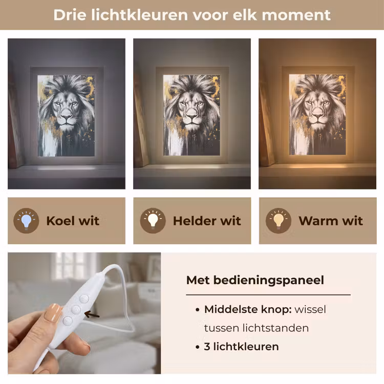 Leeuw - Portret - Verfspatten - Grijs Light Box met kabel (Tafellamp) klein -USP_lichtkleurNL