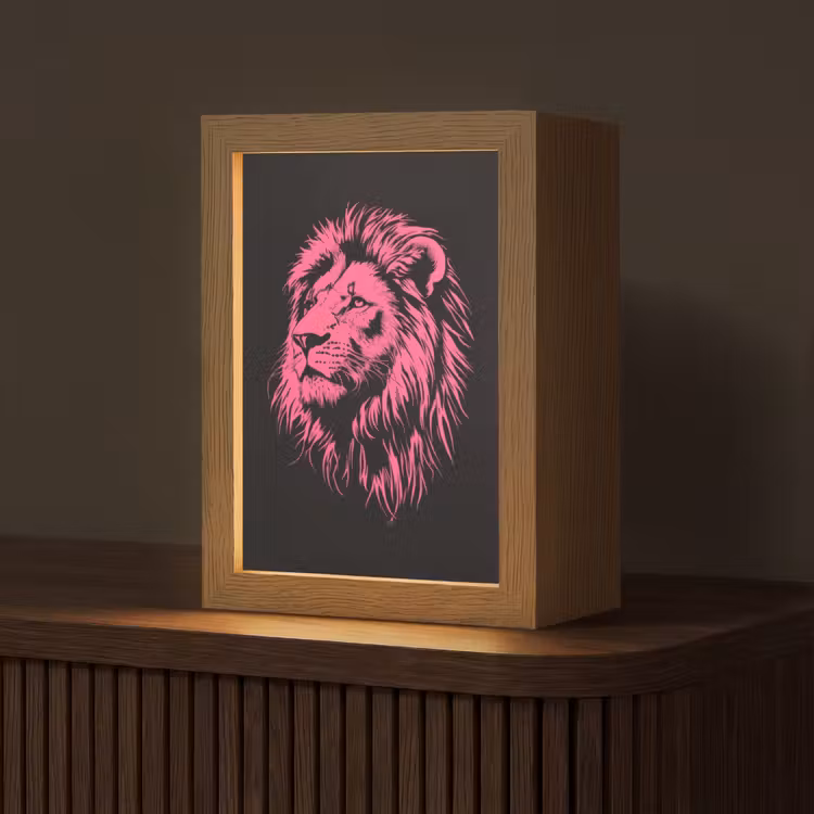 Leeuw - Zwart - Roze - Neon Light Box met kabel (Tafellamp) klein -z3d_website