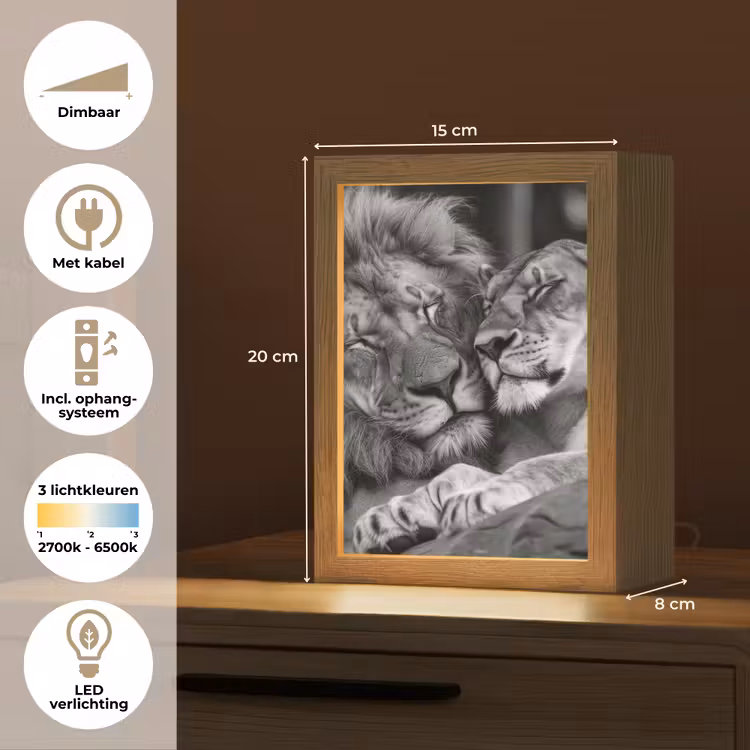 Leeuwen - Dieren - Zwart - Wit - Leeuw Light Box met kabel (Tafellamp) klein -USP_NL