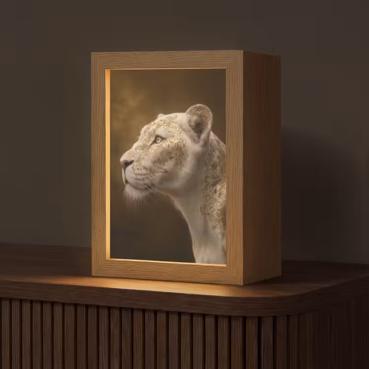 Leeuwin - Bloemen - Wit - Goud Light Box met kabel (Tafellamp) klein -z3d_website
