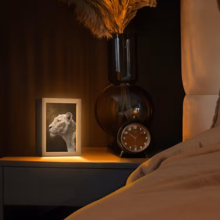Leeuwin - Bloemen - Wit - Goud Light Box met kabel (Tafellamp) klein -sfeer1