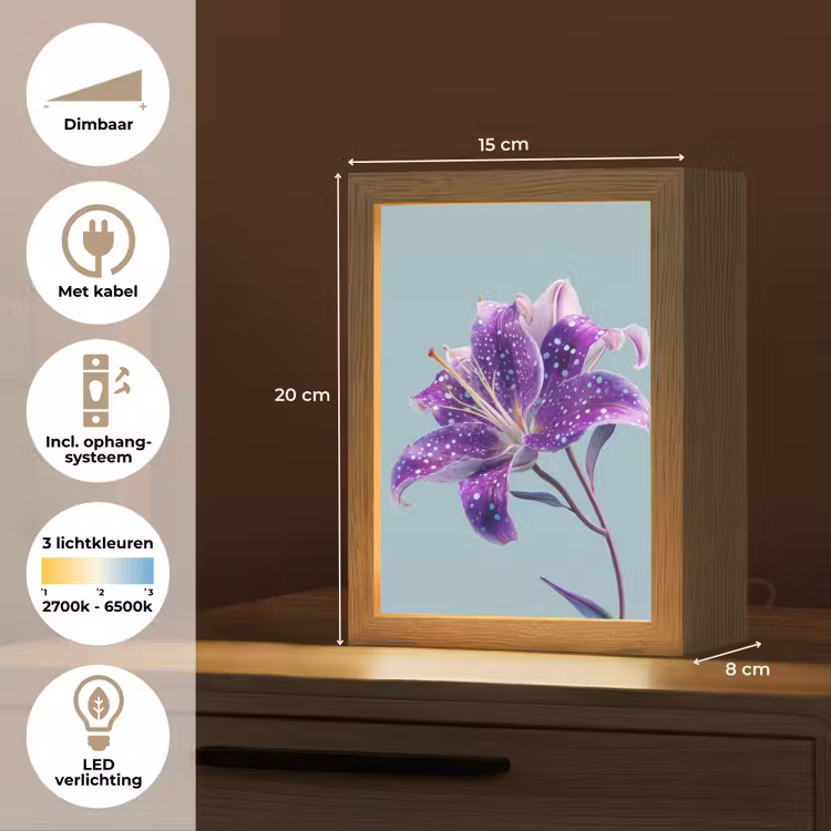Lelie - Bloem - Paars - Stippen Light Box met kabel (Tafellamp) klein -USP_NL