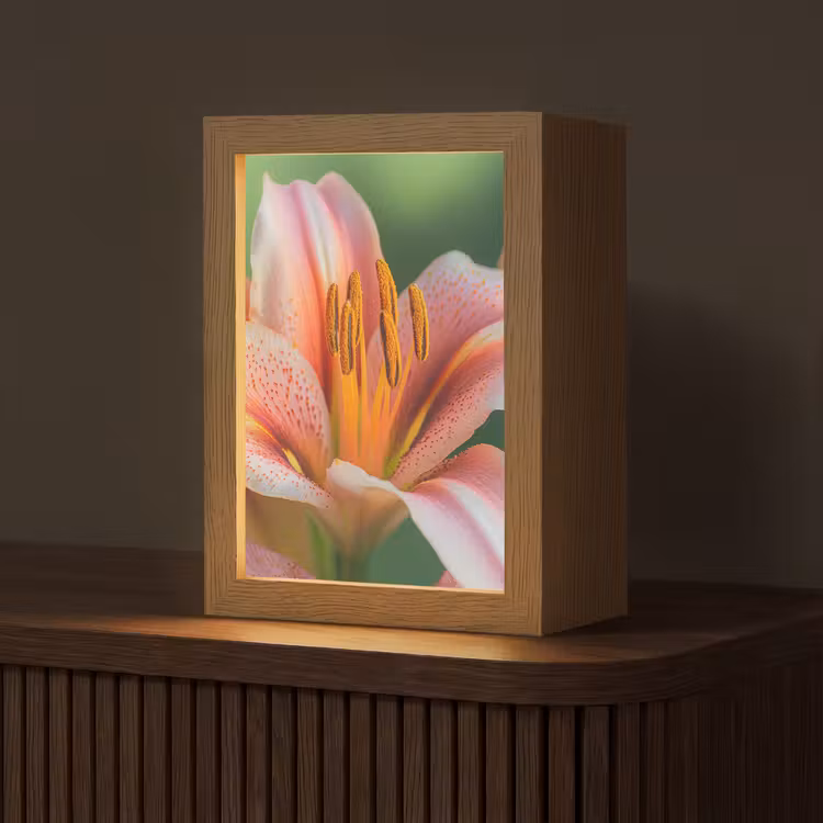 Lelie - Close up - Lichtroze Light Box met kabel (Tafellamp) klein -z3d_website