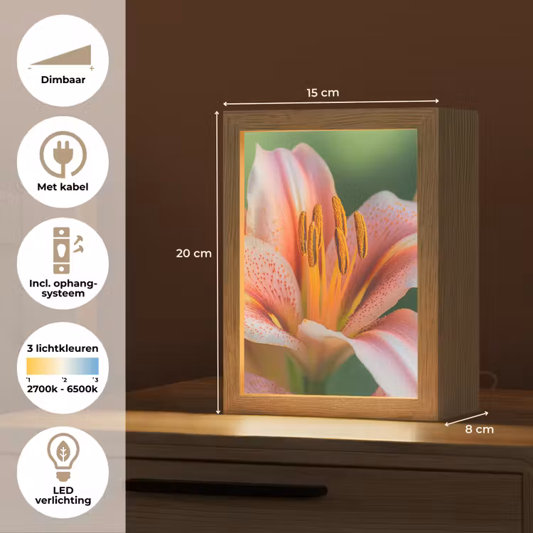 Lelie - Close up - Lichtroze Light Box met kabel (Tafellamp) klein -USP_NL