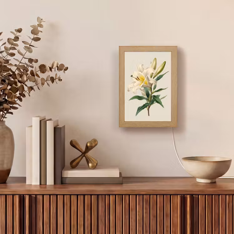 Lelie - Elegant - Botanisch - Beige Light Box met kabel (Tafellamp) klein -sfeer2