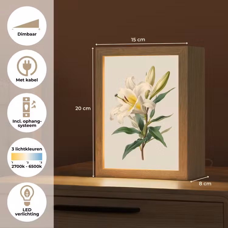 Lelie - Elegant - Botanisch - Beige Light Box met kabel (Tafellamp) klein -USP_NL