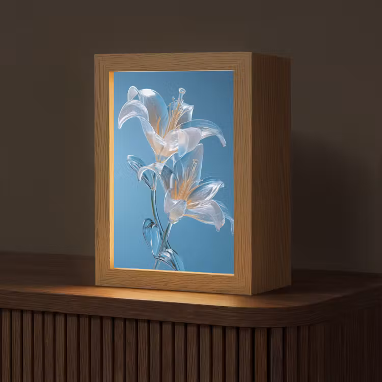 Lelies - Blauw - Glazen Light Box met kabel (Tafellamp) klein -z3d_website