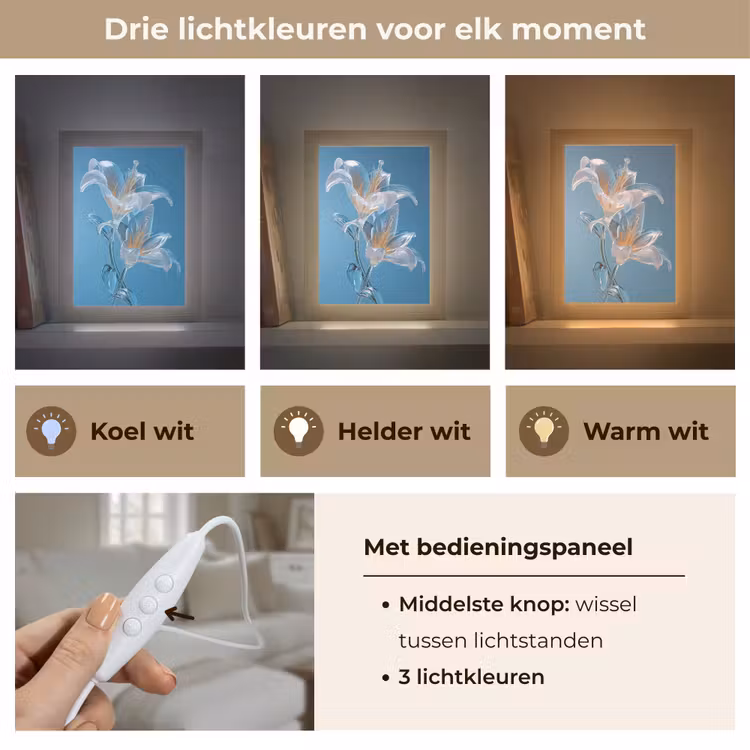 Lelies - Blauw - Glazen Light Box met kabel (Tafellamp) klein -USP_lichtkleurNL