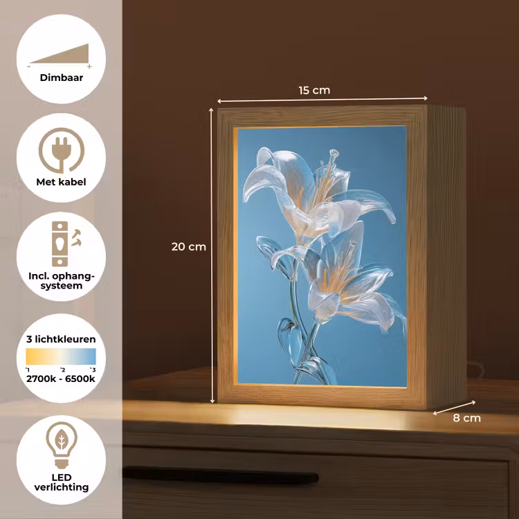 Lelies - Blauw - Glazen Light Box met kabel (Tafellamp) klein -USP_NL