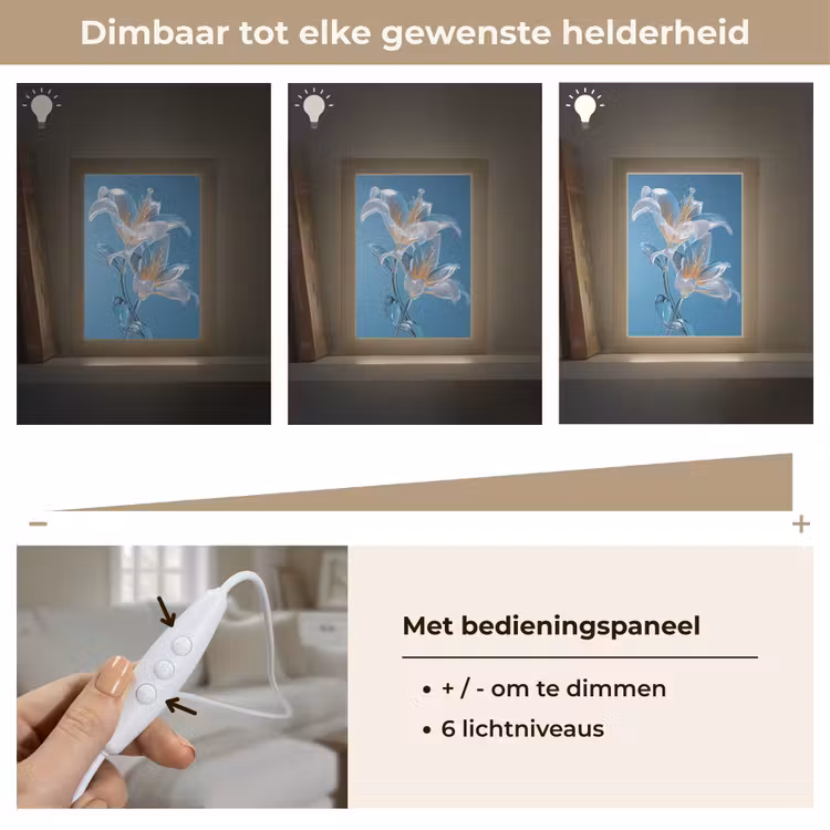 Lelies - Blauw - Glazen Light Box met kabel (Tafellamp) klein -USP_dimbaarNL