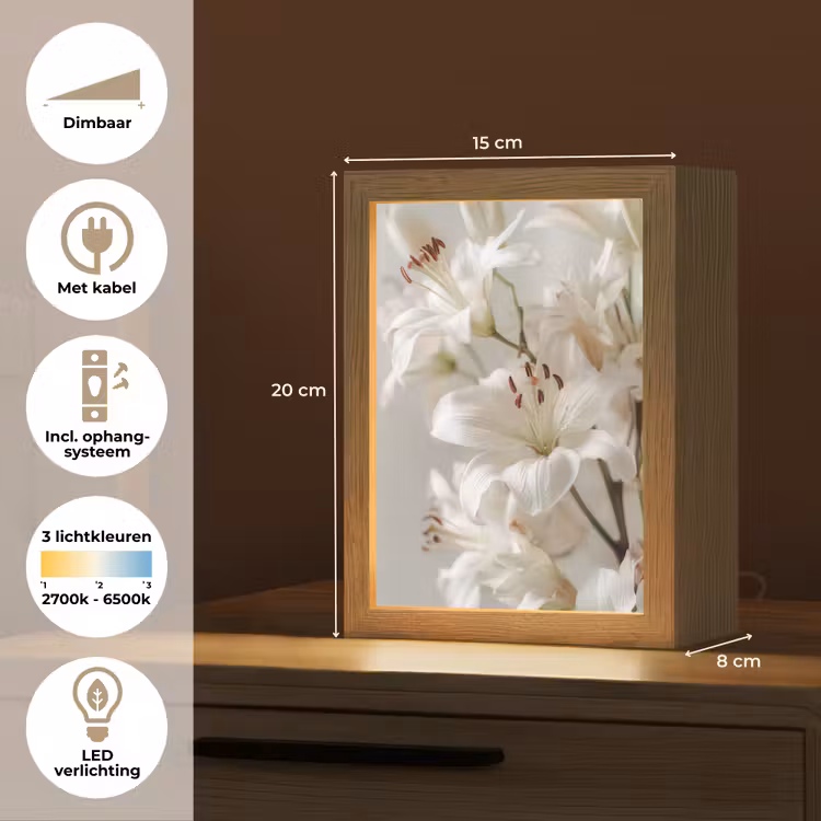 Lelies - Boekte - Wit - Meeldraden Light Box met kabel (Tafellamp) klein -USP_NL