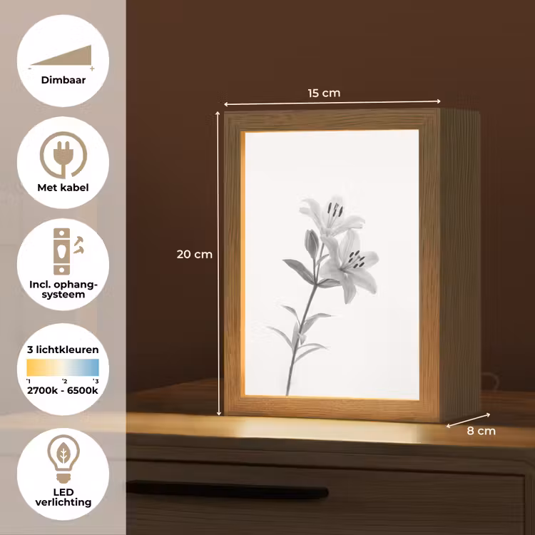 Lelies - Elegant - Zwart - Wit Light Box met kabel (Tafellamp) klein -USP_NL